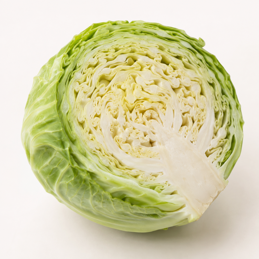 Fresh half cabbage head with cut face visible