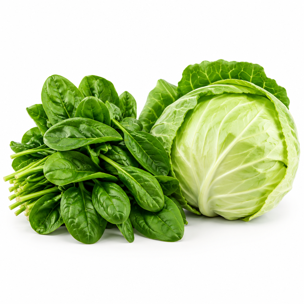 Fresh spinach and cabbage